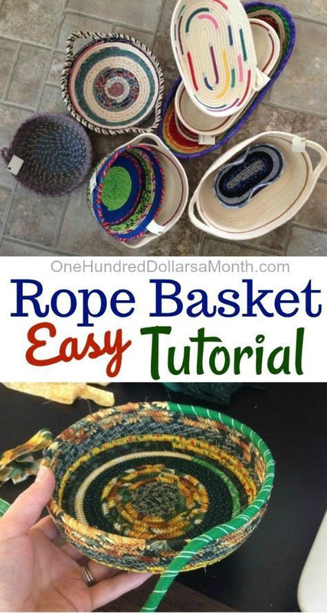 Rope Basket Tutorial, Clothesline Basket, Wrapped Rope, Fabric Basket Tutorial, Fabric Rope, Diy Rope Basket, Basket Weaving Diy, Fabric Bowl, Weaving Diy