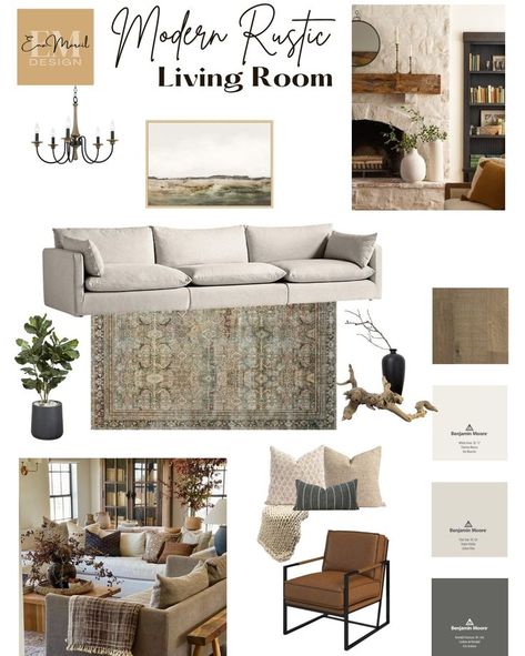 Rustic Mood Board, Rustic Living Room Colors, House Color Schemes Interior, Mountain Living Room, Mood Board Living Room, Western Living Room, Color Palette Living Room, Modern Rustic Living Room, Rustic Home Interiors