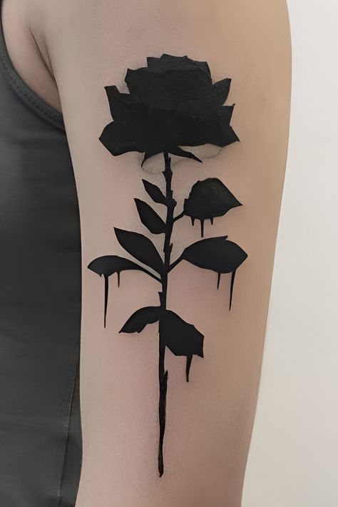 Goth Flowers Black Flower Tattoo Cover Up, Black Rose Tattoo Coverup, Flower Sleeve Tattoo Ideas, Black Rose Tattoo Design, Goth Flowers, Rose Tattoo Cover Up, Tropical Flower Tattoos, Flower Sleeve Tattoo, Black Flowers Tattoo