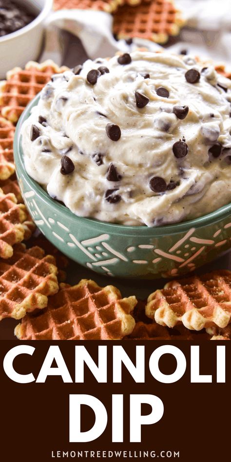 Cannoli Dip has all the flavors of the classic Italian dessert... minus the shell! This sweet, creamy dip is ready in minutes and perfect for dipping with cookies, graham crackers, or any of your favorites! Canolli Dip Board, Cannoli Dip Recipe, Lemon Tree Dwelling, Cannoli Dip, Cannoli Filling, Italian Dessert, Sweet Dips, Creamy Dip, Party Dips