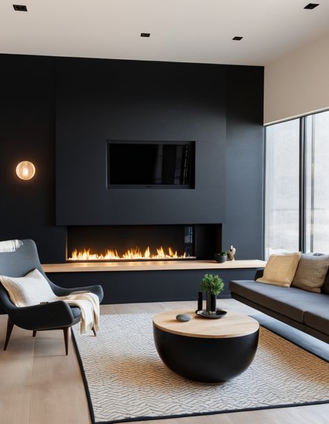 49 Black Accent Wall Ideas To Transform Your Living Room Into A Stylish Haven Black Modern Living Room, Black Accent Wall Ideas, Modern Living Room Black, Black Accent Wall, Black Accent Walls, Brick Decor, Neutral Furniture, Accent Wall Ideas, Accent Walls In Living Room