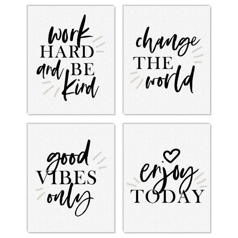 Work Hard and Be Kind Artisms INCLUDES Set of 4 linen paper wall art prints. Each print SIZE 8 inches x 10 inches. These 4 unframed prints are perfect home decor for the inspirational quotes. WALL ART SET: Work Hard and Be Kind unframed prints are a coordinating set of 4 prints that will give your wall a pulled together look. This set is printed for vertical wall art display. Choose to display as gallery wall set or use each print to style 4 individual moments throughout your home. HOME DECOR: W Linen Paper Texture, Chalkboard Designs, Vertical Wall Art, Teacher Toolbox, Paper Wall Art, Linen Paper, Unframed Wall Art, Inspirational Posters, Inspirational Prints