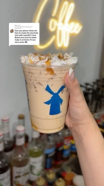 Durch Bros Coffee Drinks, Horchata Drink, Chai Tea Latte Recipe, Dutch Bros Drinks, Chai Latte Recipe, Cold Starbucks Drinks, Iced Chai Latte, Iced Starbucks Drinks, Cinnamon Syrup