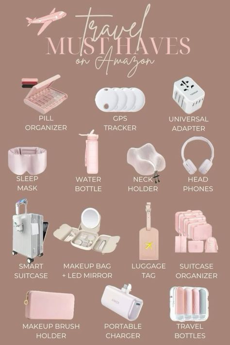 Aesthetic Travel Must Haves, Airplane Must Haves, Good Amazon Finds, Travel List Packing, Girly Must Haves, Luxury Travel Essentials, Travel Organiser, Amazon Travel Must Haves, Trip Essentials Packing Lists