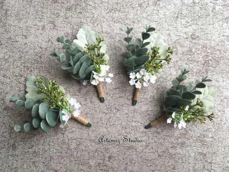 Green Boutonniere, Boutonniere Wedding Rustic, Rustic Boutonniere, Dusty Miller, Corsage Wedding, Boutonniere Wedding, Wrist Corsage, Wedding Flower Arrangements, Greenery Wedding