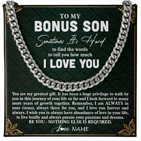 My Stepson Quotes, To My Stepson, Grandson Birthday, Nephew Birthday, Cuban Link Chain Necklaces, Graduation Funny, Classic Necklace, I Love You Forever, Son Gift