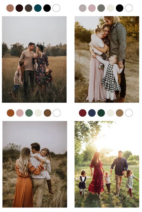 Fall Colors Photoshoot Family, Autumn Outfit Photoshoot, September Picture Outfits, Outfit Ideas For Fall Photoshoot, Burnt Orange And Olive Family Pictures, Colors With Burnt Orange, Style Guide Photoshoot, Fall Outfits Women Photoshoot Family, Outdoor Family Photo Color Schemes