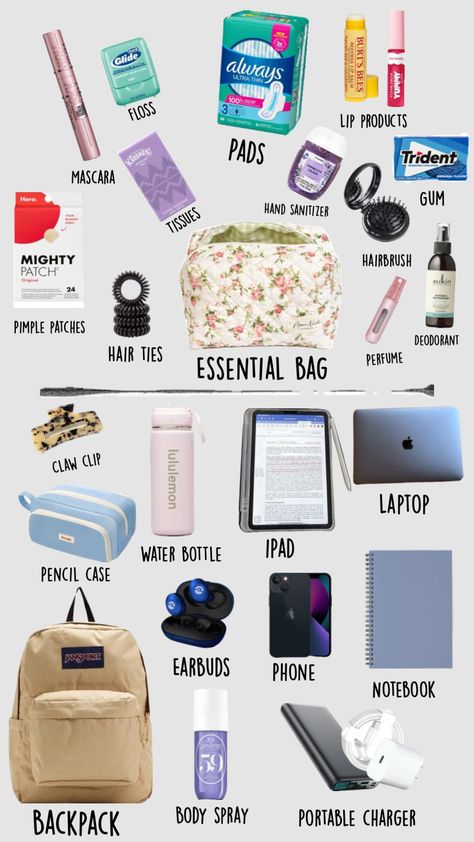 . Find the best deals on supplies, clothes, and backpacks for your child. #backtoschool #schoolsupplies #backpack Road Trip Kit, School Emergency Kit, School Backpack Essentials, Preppy School Supplies, School Survival Kits, Everyday Bag Essentials, School Must Haves, School Bag Essentials, Backpack Essentials