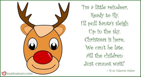 Christmas Poems for Children I'm a Little Reindeer by an Unknown Author Christmas Poems For Kids, Xmas Poems, Short Christmas Poems, Reindeer Song, Rhyming Poems For Kids, New Year Poem, Kindergarten Poems, Funny Christmas Poems, Holiday Poems