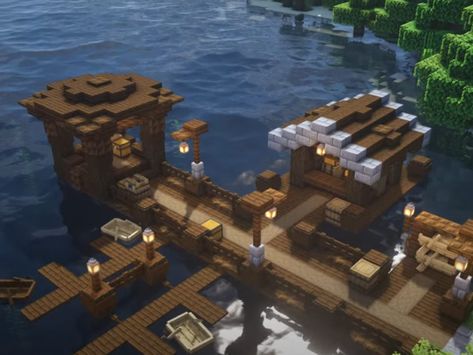 😃minecraft Hafen Minecraft Sea House Ideas, Harbour Minecraft Ideas, Minecraft Loading Dock, Cute Boat Dock Minecraft, Boat Deck Minecraft, Boat Dock Ideas Minecraft, Lake House Minecraft Easy, Fishing Docks Minecraft, Minecraft Fishing Deck Ideas