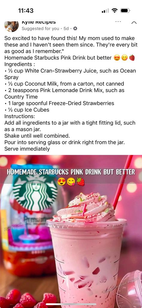 Pink Drink Starbucks, Homemade Starbucks, Starbucks Pink Drink, Starbucks Tea, Strawberry Juice, Lemonade Drinks, Pink Drink, Starbucks Drinks Recipes, Cute Snacks