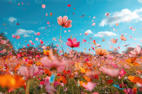 AI generated petal flowers confetti falling from a bright blue sky on an autumn or spring professional photography Confetti Falling, Bright Blue Sky, Flower Confetti, Cityscape Photos, Nature Backgrounds, Heart With Arrow, Custom Illustration, Flower Market, Background Banner