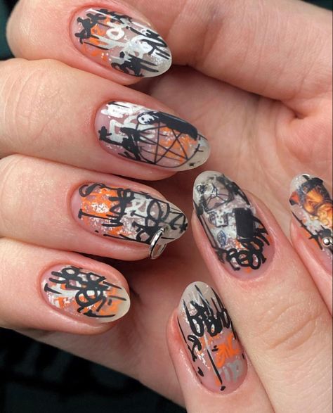 Graffiti Nail Art, Graffiti Nails, Short Nail Manicure, Mens Nails, Punk Nails, Grunge Nails, Really Cute Nails, Nails Desing, Manicure Y Pedicure