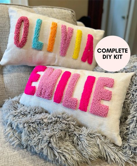 Personalized DIY Name Punch Needle Pillow Kit - Make Your Own Custom Name Pillow Diy Punch Needle, Punch Needle Pillow, Water Soluble Fabric, Name Pillow, Pillow Projects, Punch Needle Kits, Needle Kit, Diy Craft Kit, Fabric Pen