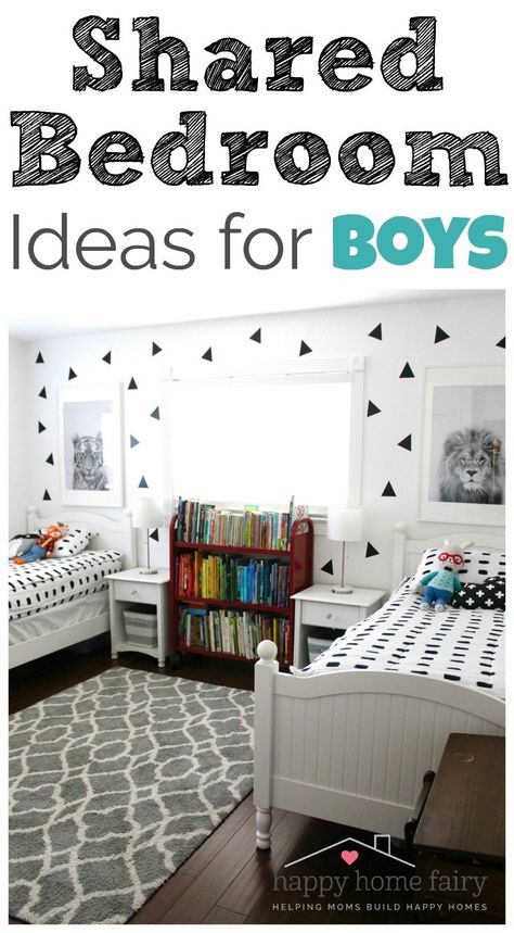 Shared Bedroom Ideas for Boys - Happy Home Fairy Shared Bedroom Ideas, Bedroom Ideas For Boys, Shared Boys Rooms, Boys Shared Bedroom, Kids Bedroom Boys, Stylish Bedroom Design, Shared Bedroom, Shared Room, Boys Bedroom Decor