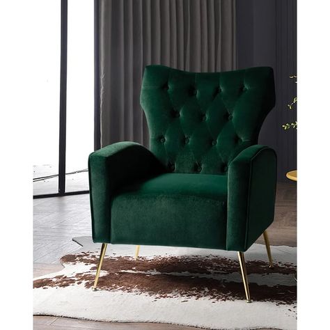 Moody Rooms, Velvet Wingback Chair, Wingback Accent Chair, Comfy Armchair, Velvet Accent Chair, Upholstered Accent Chairs, Wayfair Furniture, Living Room Design Decor, Gold Legs