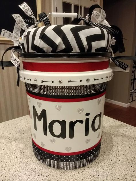 Cheer Bucket Storage/Seat Peewee Cheer, Cheer Buckets, Bucket Storage, Bucket Ideas, Storage Seat, Cheer Workouts, Cheer Party, Cheer Squad, Cheer Gifts