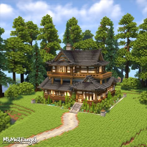 Minecraft Outdoor Ideas Aesthetic, Spruce And Deep Slate House Minecraft, Birch Wood Minecraft House, Samurai House Minecraft, Minecraft Japanese Courtyard, Minecraft Estate House, Cabin In The Woods Minecraft, Minecraft Workstation Ideas, Cute Minecraft Base Ideas