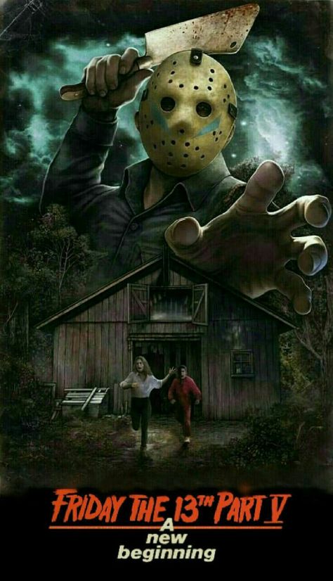 FRIDAY THE 13TH PART V Friday The 13th Poster, Jason Voorhees Art, Friday The 13th Tattoo, Friday 13th, Horror Movie Icons, Horror Artwork, Horror Lovers, Horror Posters, Horror Movie Art