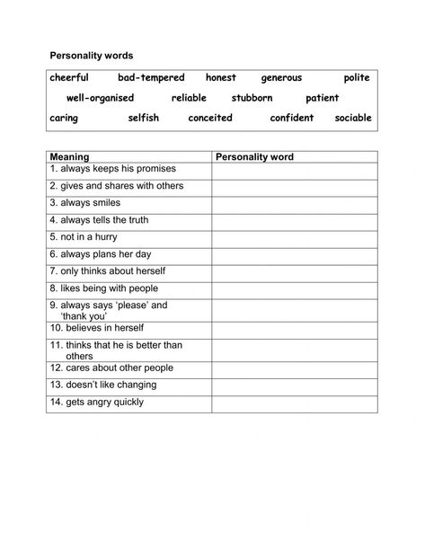 Personality Adjectives Worksheets, Personality Worksheet, Character Traits Worksheet, Personality Words, Opposites Worksheet, Personality Adjectives, Esl Materials, Character Trait Worksheets, Character Worksheets