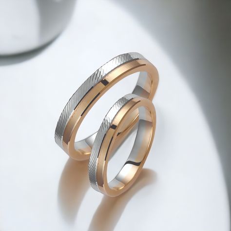 If you're looking for wedding bands with a unique design, two-tone 3.5mm solid gold bands with a glossy and hammered finish could be a great option to consider. The combination of the two finishes creates a beautiful contrast that adds a stylish touch to the rings. Plus, the use of solid gold ensures that the rings will last a lifetime. Jewelry Esthetics, His And Hers Rings, Marriage Anniversary, Solid Gold Band, Wedding Ring Set, Wedding Band Sets, Matching Rings, Engagement Anniversary, Jewelry Wedding