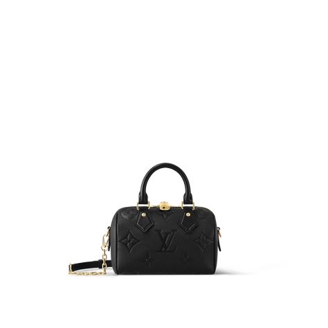 Speedy Bandoulière 20 Monogram Empreinte Leather - Women - Handbags | LOUIS VUITTON ® Black Louis Vuitton Bag, Sac Louis Vuitton, Louis Vuitton Speedy Bandouliere, Fake Designer Bags, Louis Vuitton Official Website, Speedy Bandouliere, Best Travel Accessories, Compact Bag, Louis Vuitton Official