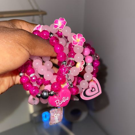 Barbie💕 🏷️26,000 #bracelets Guy Bracelets, Bracelets Business, Paris Instagram Pictures, Bead Business, Girly Bracelets, Colorful Bead Bracelets, Bracelet Business, Bracelets Making, Classy Hairstyles