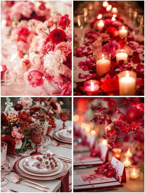 Lovely Red and Pink Wedding Theme & Color Inspiration Red And Rose Wedding Theme, Romantic Fairytale Wedding Decor, Red Pink Gold Wedding, Wedding Red Theme, Pink And Red Wedding Theme, Royalty Wedding Theme, Red And Pink Wedding, Cinderella Wedding Theme, Royal Blue Wedding Theme