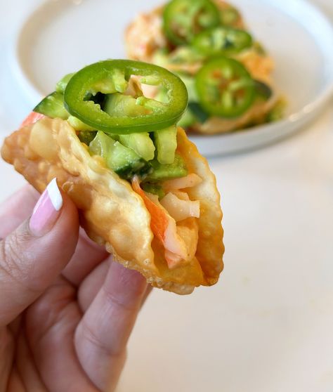 Nobu-Style Crab Tacos — anAmazing appetite Nobu Copycat Recipes, Nobu Recipes, Crab Taco, Crab Sticks Recipe, Nobu Recipe, Crab Tacos, Shrimp Salads, Spicy Crab, Cucumber Avocado Salad