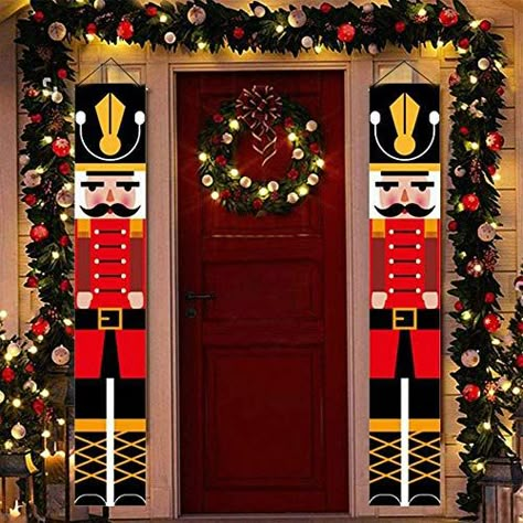 Doorway Decor, Nutcracker Christmas Decorations, Nutcracker Soldier, Garden Indoor, Merry Christmas Decoration, Porch Garden, Theme Halloween, Porch Sign, Christmas Banners