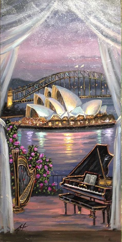 Opera House Drawing, Sidney Opera, Painting Ideas 2023, Beach Art Painting, Acrylic Painting Ideas, Harbour Bridge, Marble Painting, Easy Canvas Art, Landscape Art Painting