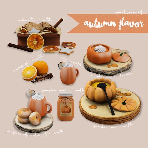 AUTUMN FLAVOR COLLECTION | Patreon Sims 4 Autumn, Sims 4 Seasons, Los Sims 4 Mods, Sims 4 Kitchen, Autumn Wallpaper, Sims 4 Clutter, Casas The Sims 4, Pumpkin Latte, Sims 4 Cc Packs