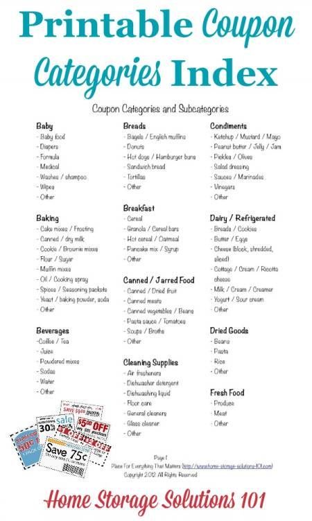 Free printable coupon categories index, which you can use in your coupon binder as table of contents {courtesy of Home Storage Solutions 101} Couponing For Beginners Step By Step, Couponing Binder, Coupon Binder Organization, Baby Food Organization, Coupon Hacks, Couponing Tips, How To Start Couponing, How To Coupon, Couponing 101