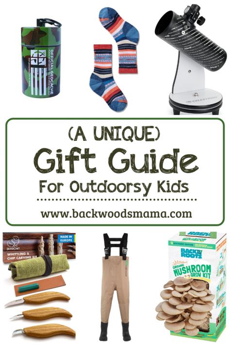 A Unique Gift Guide for Outdoorsy Kids – Backwoods Mama Outdoorsy Kids, Spend Time Outside, Unique Gift Guide, Mushroom Grow Kit, Chip Carving, Mud Kitchen, Hiking With Kids, Grow Kit, Geocaching