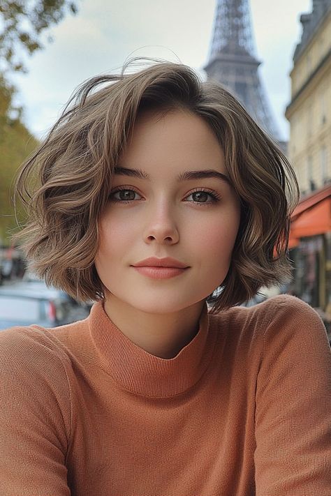 French Bob Diamond Face, French Chic Bob Haircuts, French Bob No Fringe, French Girl Short Hair, Short Bob Hairstyles For Thick Hair, French Bob Wavy Hair, Parisian Bob Round Face, Chestnut Brown Bob, French Women Hair