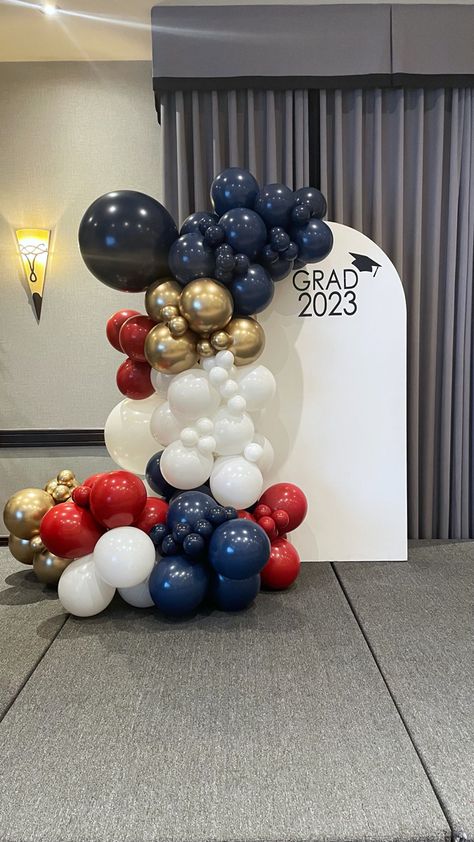 Graduation Balloon Garland + Backdrop Graduation Ceremony Decorations, Graduation Balloon Garland, Grad Balloons, Backdrop Balloon Garland, Balloon Garland Backdrop, Graduation Backdrops, Prom Balloons, Balloon Graduation, 18th Party Ideas