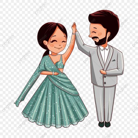 Bride Groom Cartoon Couple, Hindu Bride And Groom Cartoon, Indian Couple Cartoon, Sangeet Caricature, Bride Caricature, Aesthetics Sketch, Bride Groom Indian, Drawing Suit, Groom Kurta