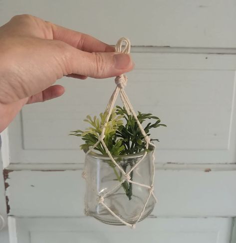 Macrame Test Tube Holder Diy, Oui Yogurt Jars Ideas Diy Plants, Repurposing Oui Yogurt Jars, Oui Yogurt Jars Ideas Diy, Repurpose Oui Yogurt Jars, Macrame Jar Holder Diy, Oui Jar Plant Hangers, Oui Yogurt Jars Ideas, Jar Inspiration