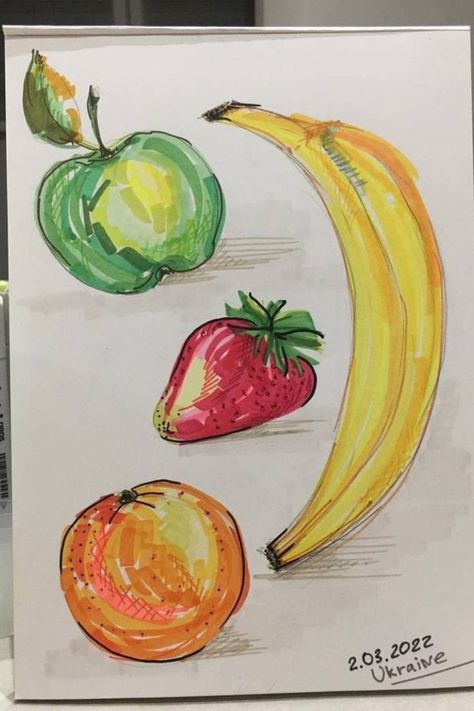 Art With Markers Ideas, Color Markers Art, Art Markers Drawing, Markers Drawing Ideas, Fruits Drawing, Copic Art, Canvas Drawings, Art Drawings Sketches Pencil, Small Drawings