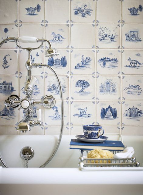 Packwood Delft www.firedearth.com/catalog/category/view/id/691/?mode=grid Bathroom Tiles Blue And White, Delft Bathroom Ideas, Delft Tile Bathroom, Delft Bathroom, Blue Tile Bathroom Vintage, Delft Tiles Bathroom, Delft Tiles Kitchen, Delft Blue Tiles Kitchen, Blue And White Tile