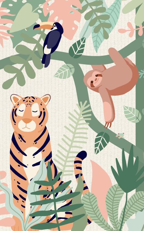 Kindergarten Wallpaper, Jungle Mural, Jungle Illustration, Jungle Pattern, Murals Wallpaper, Jungle Wallpaper, Friends Wallpaper, Jungle Animal, Art Et Illustration