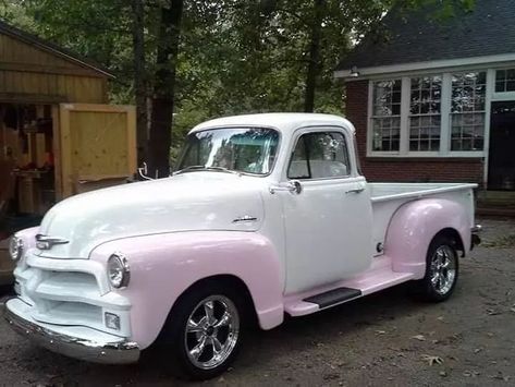 Pink Chevy Trucks, Nice Fast Cars, Customised Trucks, Pink Truck, White Truck, Vintage Pickup Trucks, Custom Pickup Trucks, Chevy Pickup Trucks, Old Pickup Trucks