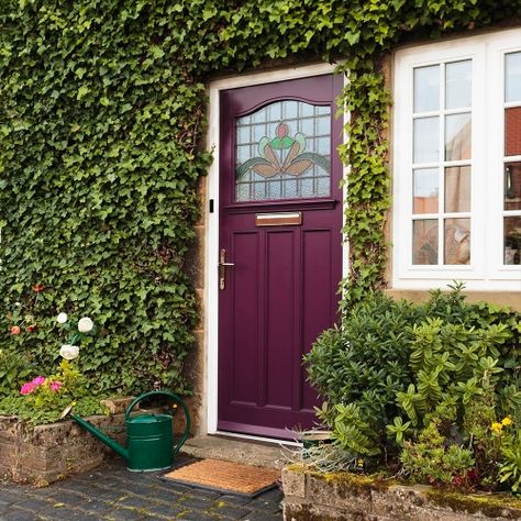 Linthorpe » ERW Burgundy Front Door, Timber Entrance, Front Door Images, Timber Front Door, Front Door Ideas, Georgian Doors, Best Front Doors, Cottage Porch, Period Home