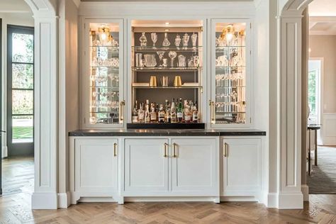 Upgrade Your Home with These Stunning Bar Nook Ideas! Bar Nook Ideas, Built In Bar Dining Room, Small Built In Bar, Built In Bar In Living Room, Bar Wall Ideas, Bar In Living Room, Dark Wood Shelves, Bar Renovation, Bar Nook