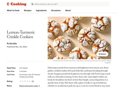 Lemon-Turmeric Crinkle Cookies Recipe (with Video) Lemon Turmeric Crinkle Cookies Nyt, Lemon Turmeric Cookies, Lemon Turmeric Crinkle Cookies, Lemon Tumeric Cookies, Golden Raisin Recipes, Turmeric Cookies, Raisin Recipes, Crinkle Cookies Recipe, Lemon Crinkle Cookies