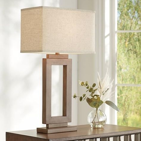 360 Lighting Nigel Rustic Farmhouse Table Lamp 30" Tall Sand Metal Open Window Oatmeal Fabric Rectangular Shade for Bedroom Living Room House Home Bedside Nightstand Office Family Entryway - Amazon.com Lamp Shades Ideas, Hotel Lighting Design, Modern Table Lamp Design, Night Desk, Farmhouse Table Lamp, Wood Lights, Living Room Lighting Tips, Farmhouse Table Lamps, Corner Lights