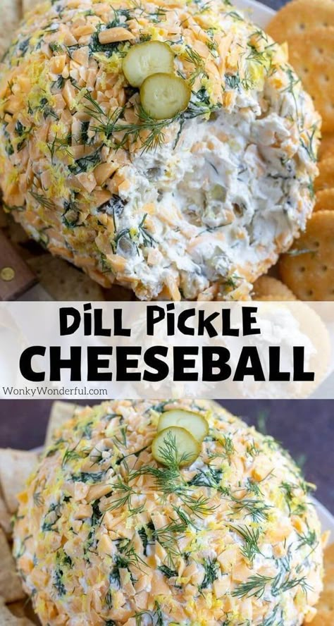 DILL PICKLE CHEESE BALL RECIPE + WonkyWonderful Pickles And Cream Cheese, Keto Cheeseball, Dill Pickle Cheese Ball, Pickle Cheese Ball, Finger Foods Appetizer Recipes, Pickle Board, Cream Cheese Balls Recipe, Christmas Supper, Cheese Ball Dip