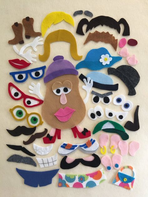 Mr & Mrs Potato Head Felt Board Pattern for the Classic Game | Etsy Felt Crafts Kids, Felt Board Patterns, Mrs Potato Head, Felt Boards, Felt Board Stories, Baby Mobil, Felt Stories, Flannel Board, Potato Head