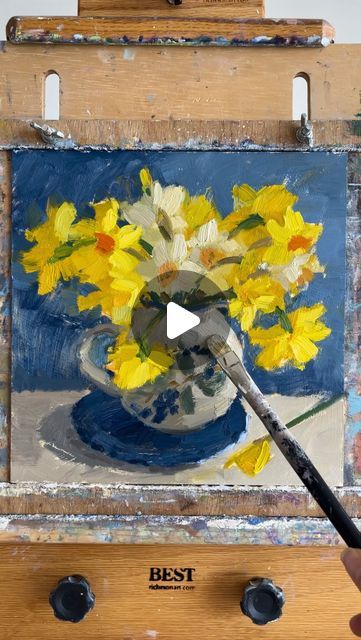 Clare Bowen Art - Plein Air on Instagram: "Happy Easter! 🌼Mixed Daffs to brighten the weekend! (After all this rain!) Hope you have a lovely one. I also hope you enjoy this step by step video! 🎨 Available 10x10” oil on board Using a new jug by ‘Therese Hawkins’ & an enamel blue plate 💙 * * #oilpainting #easter2024 #daffodilpainting allaprima #paintingforsale #artforsale #artforyourhome #impressionism #goodfriday #impressionistart #paintingoftheday #fineart #instaart #contemporaryart #oilsketch #artlover #newlyn #flowerpainting #flowerart #paintings #springflowers #springiscoming #daffodils #daffs #clarebowenartistflowers" Clare Bowen, Garden Paintings, Oil Painting Videos, Crayon Painting, Blue Plate, Pastel Paintings, Daisy Painting, Life Paintings, Garden Painting