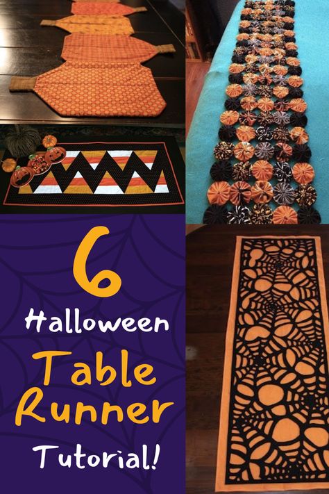 DIY Halloween Table runners are such a fun, simple way to add a holiday accent to your decor. Here are 6 tutorials to get you in the mood for fall. Easy Table Runners, Diy Table Runner, Clothing Sewing Patterns Free, Halloween Table Runner, Fall Sewing Projects, Easy Table, Table Runner Tutorial, Pumpkin Table Runner, Table Topper Patterns